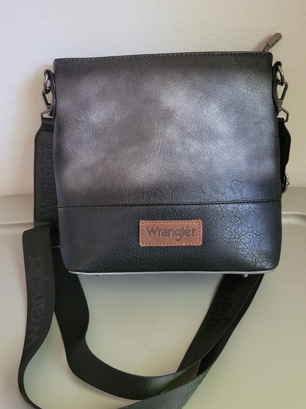 Wrangler Black Leather Crossbody Bag for Men
